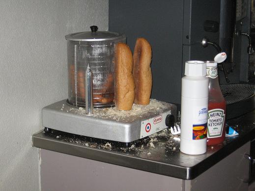 Food at venue -- hot dog bun preparer