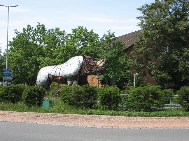 Sculpture of Rhinoceros in traffic circle