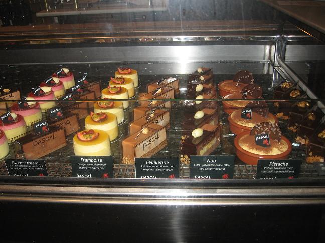 Pastries in bakery window